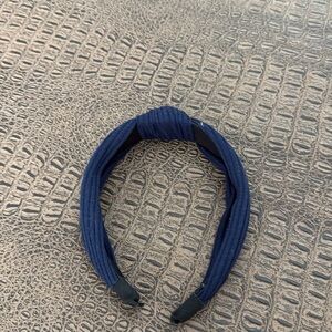 Blue Ribbed Knit Top Knot Headband Hair Accessory